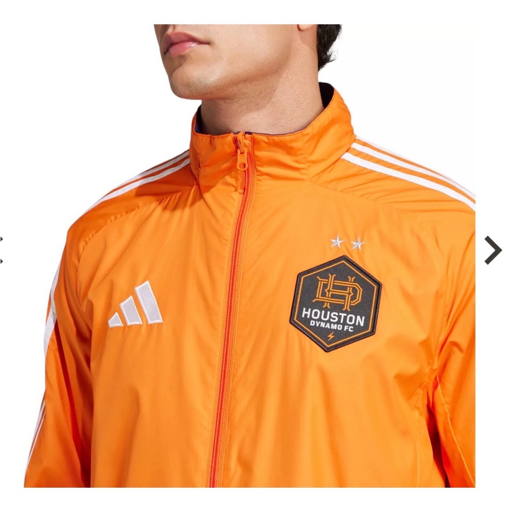 adidas Houston Dynamo Men's Orange Windbreaker Jacket with White Stripes
